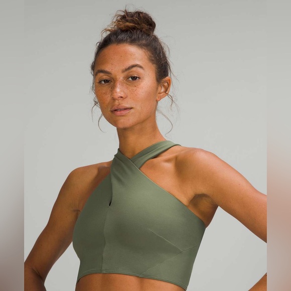Lululemon Nulu Wrap-Front Longline Bra *Light Support, A/B Cup Green Twill sz 4 - Picture 3 of 8
